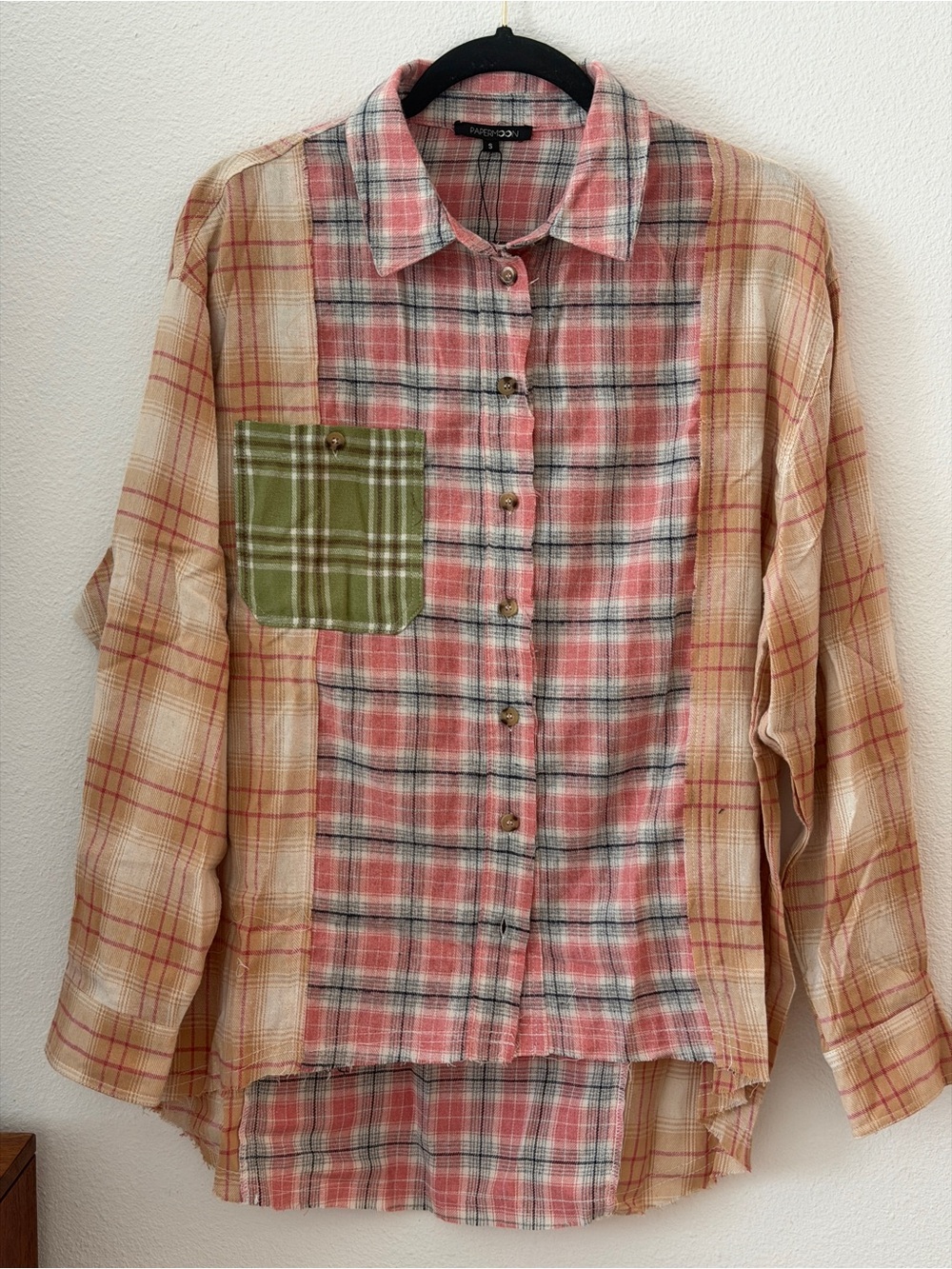 PaperMoon Plaid Patched Oversized Button Down Shirt | S | NWT